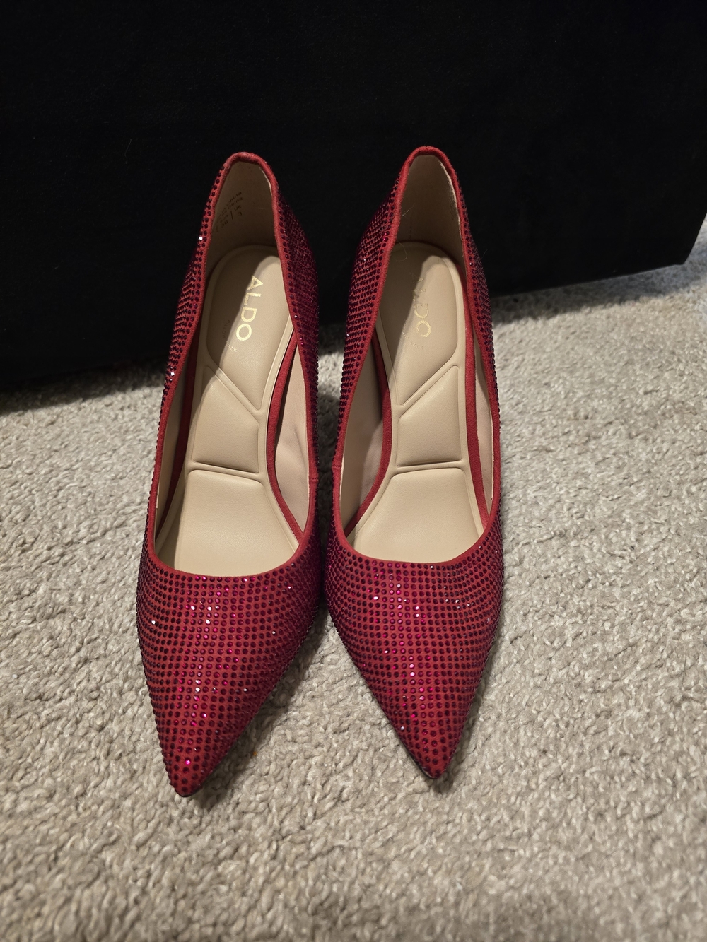 Aldo Red Crystal-Embellished Pointed Toe Pumps